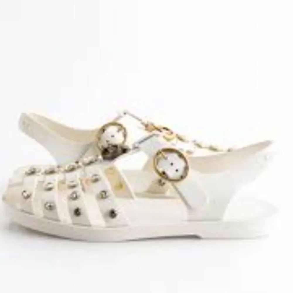 FOREVER 21 WOMEN"S SLINGBACK ANKLE STRAP ADJUSTABLE BUCKLE STUDDED SANDAL